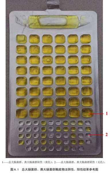 总大肠菌群、粪大肠菌群酶底物法阴性、阳性结果参考图